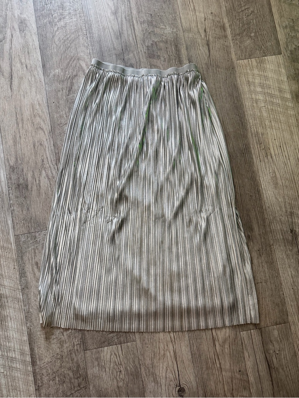 Anthropologie Maeve Metallic Pleated Midi Skirt in Silver